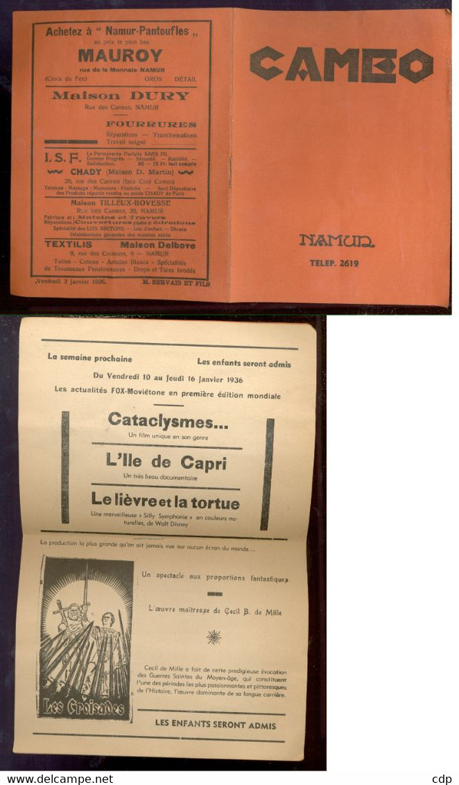 NAMUR   Programme Cinéma Caméo   Janvier 1936 - Programmes