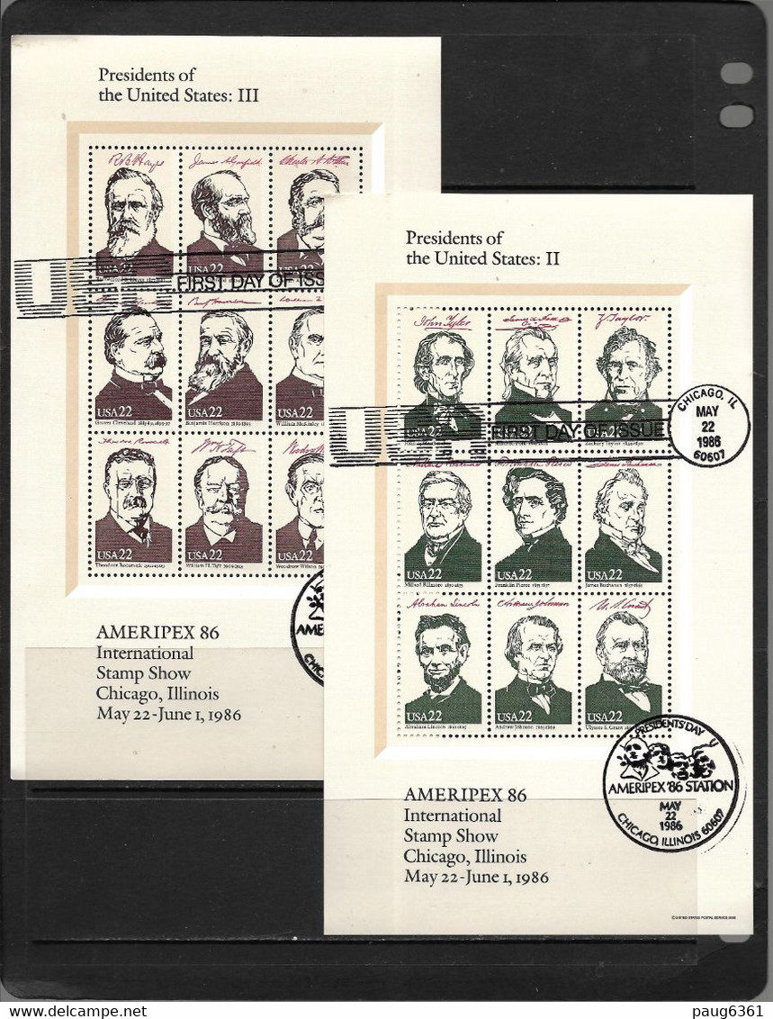 USA 1986 FEUILLETS PRESIDENTS USA-AMRIPEX 86 OBLITERATION 1er JOUR - Sheets