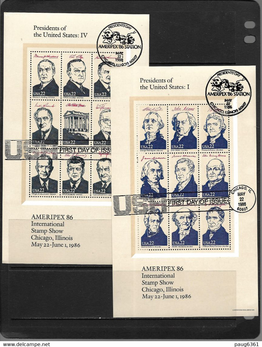 USA 1986 FEUILLETS PRESIDENTS USA-AMRIPEX 86 OBLITERATION 1er JOUR - Feuilles Complètes