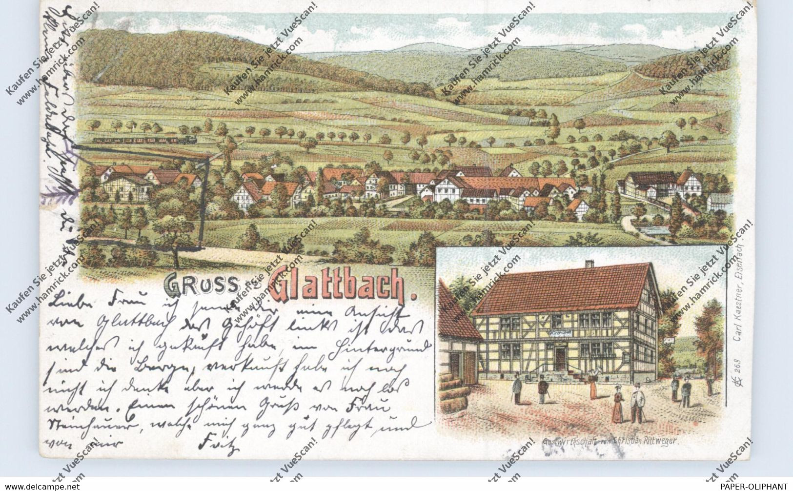 0-6205 DERMBACH - GLATTBACH, Lithographie, Gastwirtschaft Rittweger, Gesamtansicht - Bad Salzungen