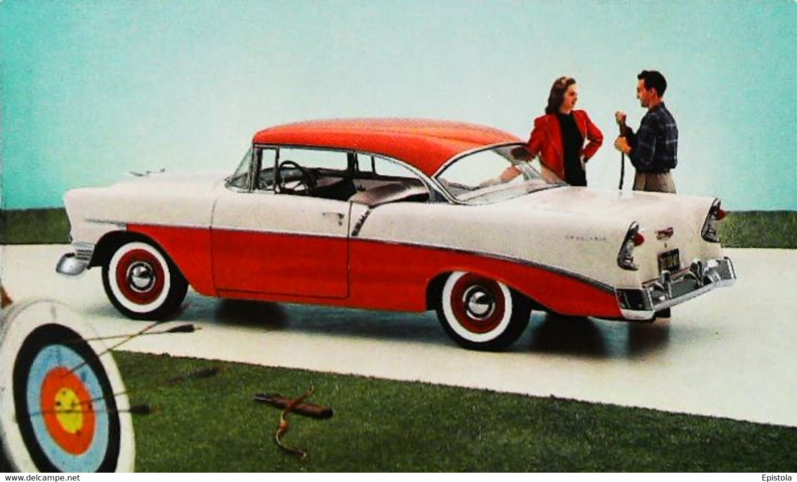 ► CHEVROLET  Two Ten Sport Coupe 1956  & Tir à L'arc Archery  - Publicité Automobile Chevrolet   (Litho. U.S.A.) - Tiro Con L'Arco