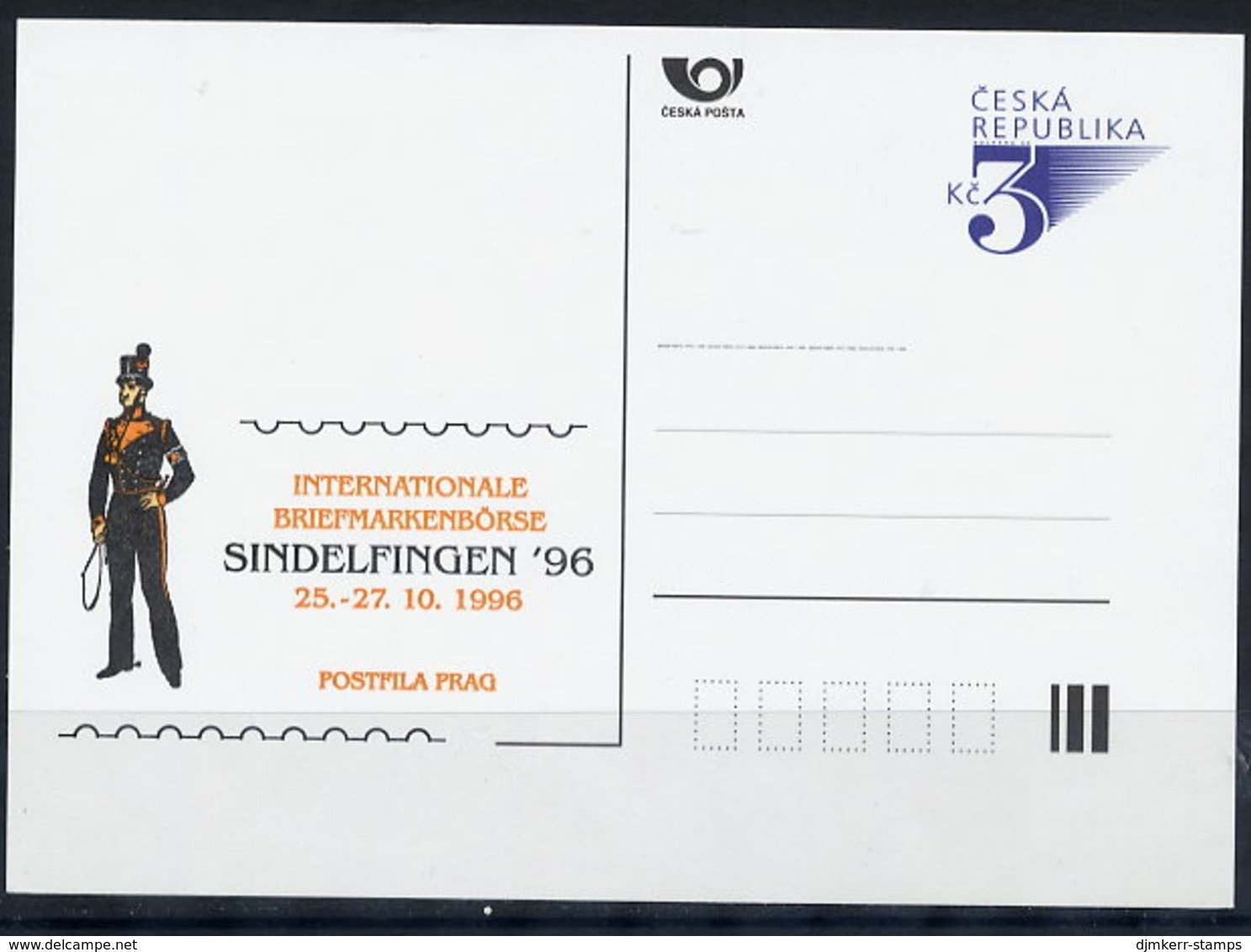 CZECH REPUBLIC 1996 3 Kc. Postcard Sindelfingen '96 Unused.  Michel P19-A5 - Cartoline Postali