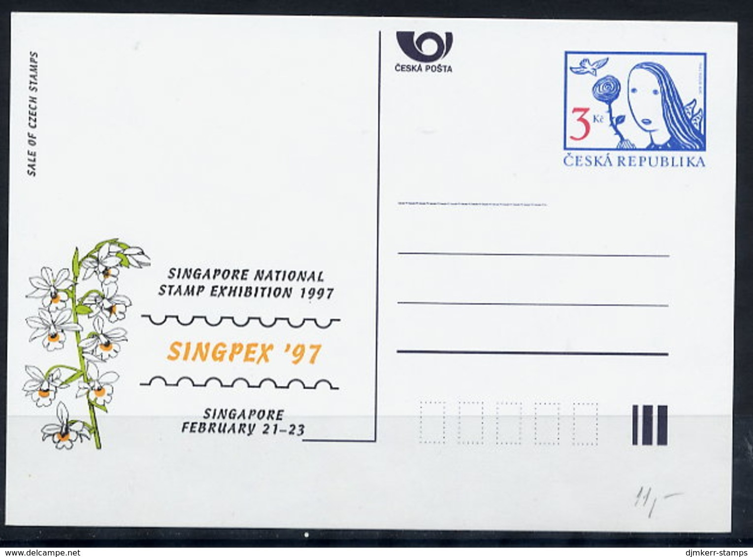 CZECH REPUBLIC 1997 3 Kc. Postcard SINGPEX 1997, Unused.  Michel P18-A3 - Cartes Postales