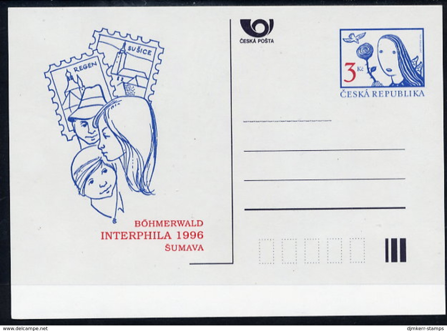 CZECH REPUBLIC 1996 3 Kc. Postcard INTERPHILA 1996, Unused.  Michel P18-A2 - Cartoline Postali