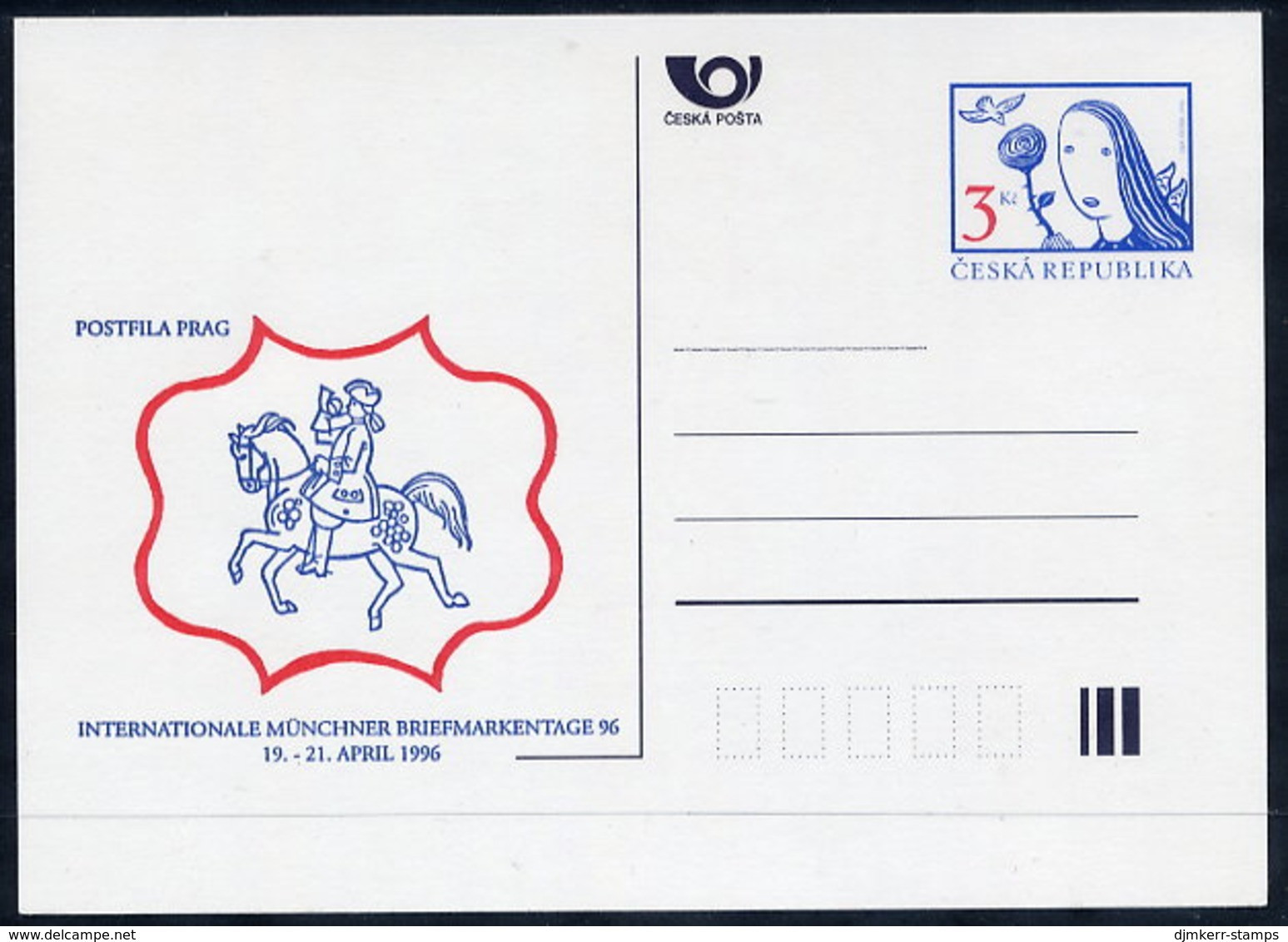 CZECH REPUBLIC 1996 3 Kc. Postcard Münchner Briefmarkentage, Unused.  Michel P18-A1 - Cartoline Postali