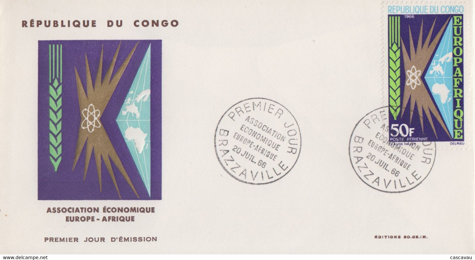 Enveloppe  FDC  1er  Jour   CONGO    Association   EUROPE - AFRIQUE   1966 - FDC