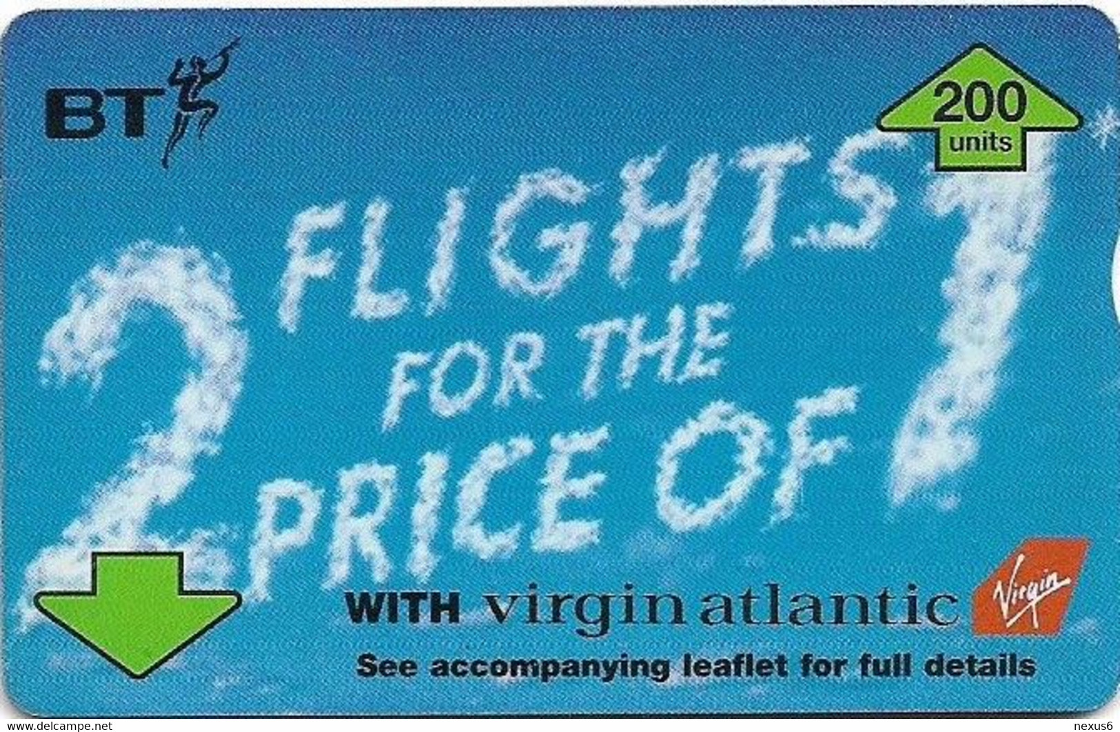 UK - BT - L&G - BTA-144 - Virgin Atlantic, 2 Flights For The Price Of 1 - 570B - 200Units, 31.600ex, Used - BT Advertising Issues