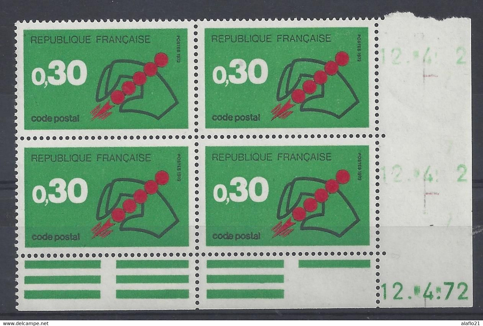 CODE POSTAL N° 1719 - Bloc De 4 COIN DATE - NEUF SANS CHARNIERE - 12/4/72 - 1970-1979