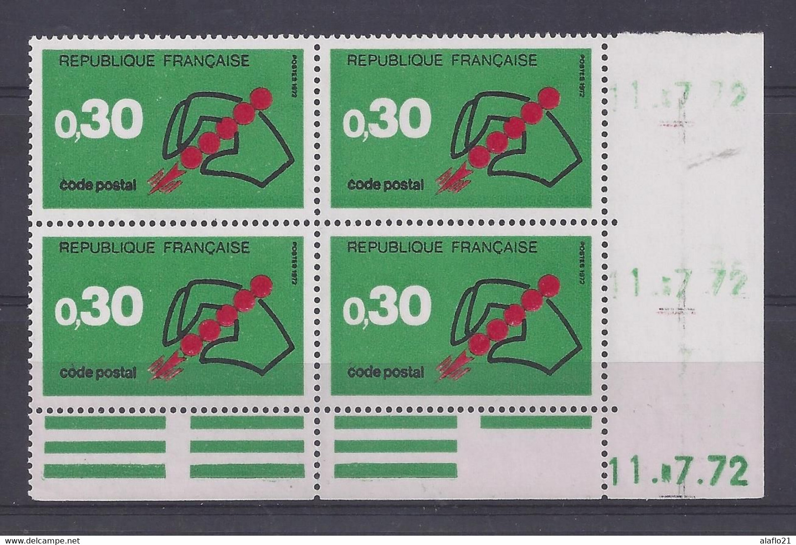 CODE POSTAL N° 1719 - Bloc De 4 COIN DATE - NEUF SANS CHARNIERE - 11/7/72 - 1970-1979