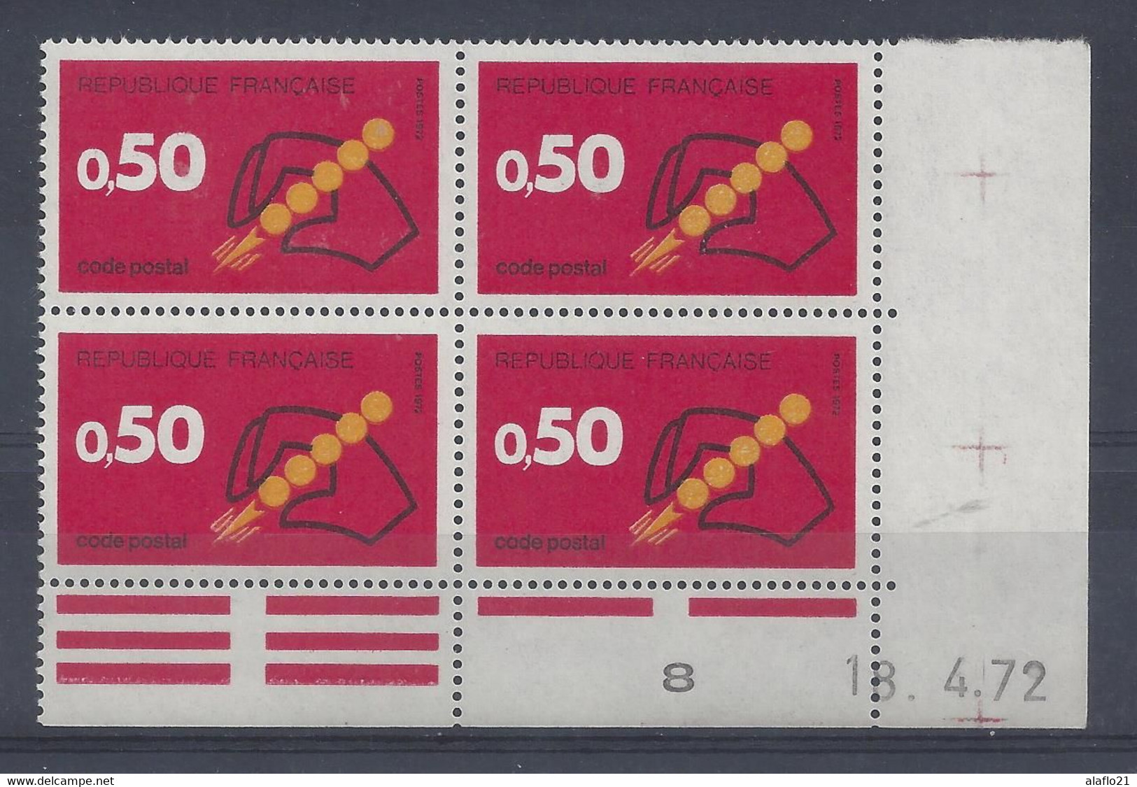 CODE POSTAL N° 1720 - Bloc De 4 COIN DATE - NEUF SANS CHARNIERE - 18/4/72 - 1970-1979