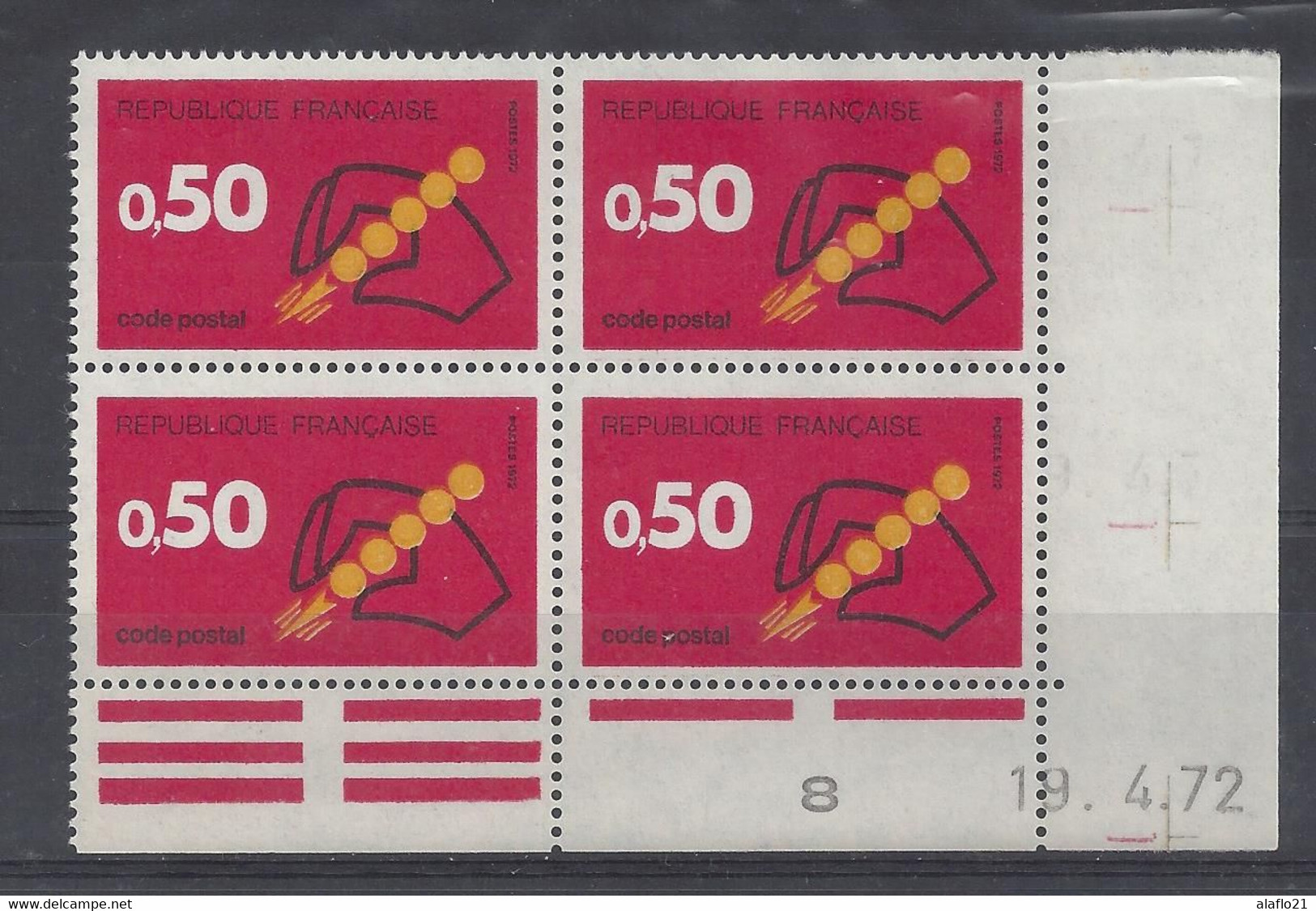 CODE POSTAL N° 1720 - Bloc De 4 COIN DATE - NEUF SANS CHARNIERE - 19/4/72 - 1970-1979