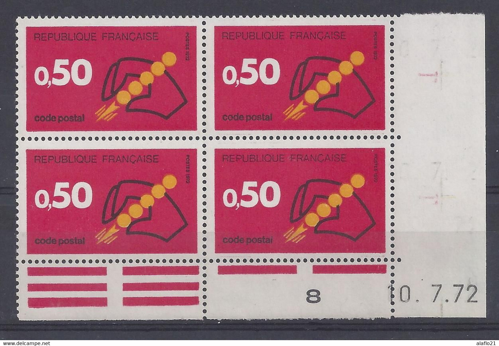 CODE POSTAL N° 1720 - Bloc De 4 COIN DATE - NEUF SANS CHARNIERE - 10/7/72 - 1970-1979