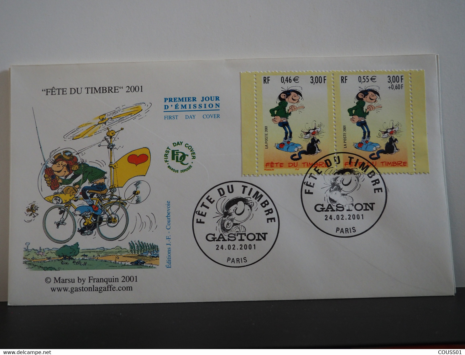 France - Enveloppe Premier Jour - FDC Gaston Lagaffe - Fête Du Timbre (paire De Carnet) - Enveloppe Premier Jour, Paris - 2000-2009