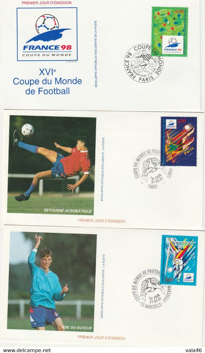 FRANCE   COUPE DU MONDE DE FOOTBALL  1998 -4 ENVELOPPES  PREMIER JOUR - 1990-1999