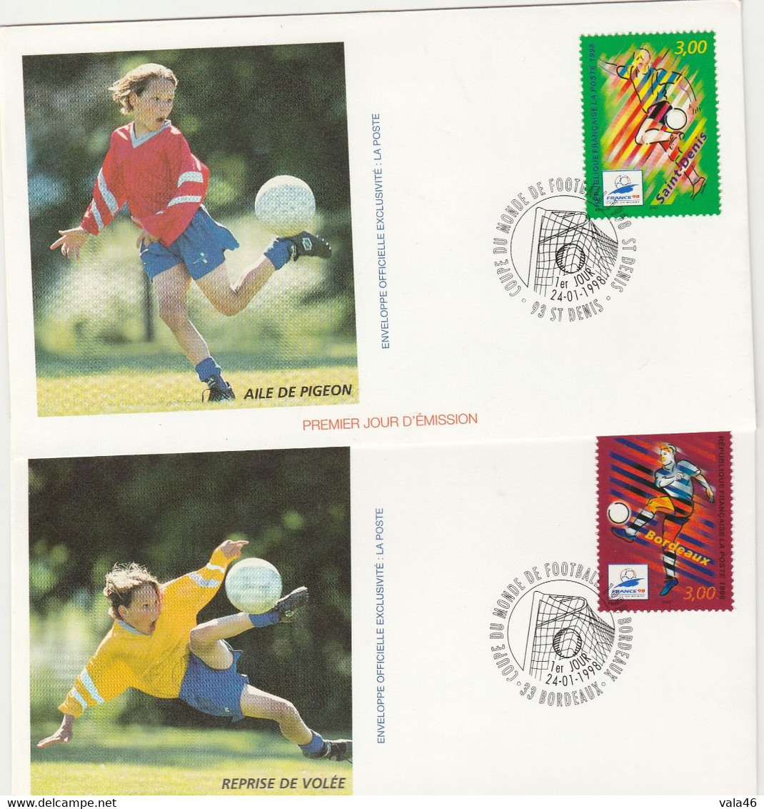 FRANCE   COUPE DU MONDE DE FOOTBALL  1998 -2 ENVELOPPES  PREMIER JOUR - 1990-1999