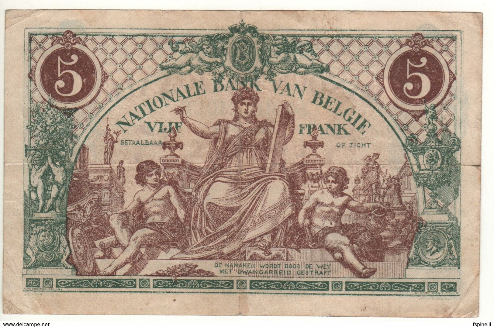 BELGIUM   5 Francs P75b   Dated  30-12-19   ( Allegorical Woman & Man/boy ) - 5-10-20-25 Francos