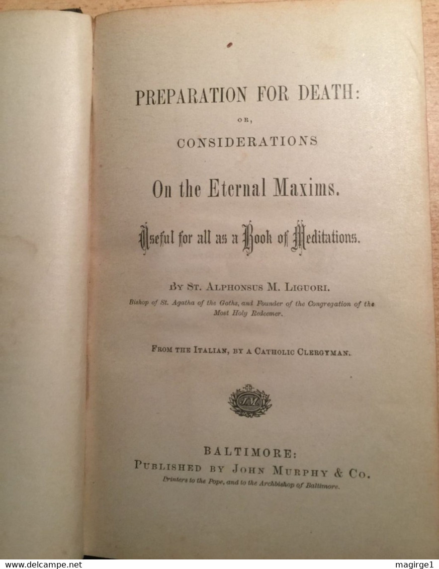 B4104 - Preparation For Dheat, Considerations On The Eternal Maxims, Libro In Inglese Edito A Baltimora USA - Libri Antichi