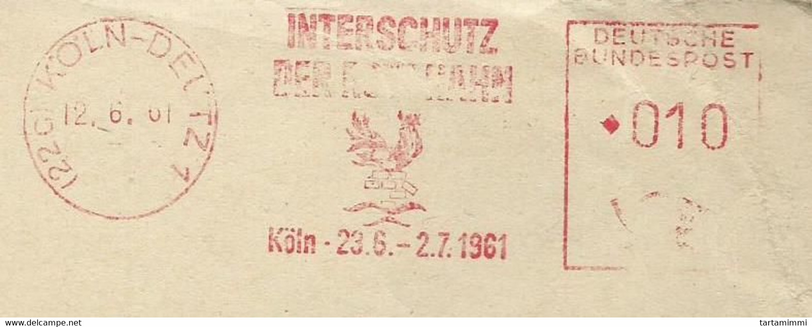 EMA METER STAMP FREISTEMPEL DEUTSCHE INTERSCHUTZ KOLN 1961 BIRD COCK PIGEON - Oblitérations & Flammes