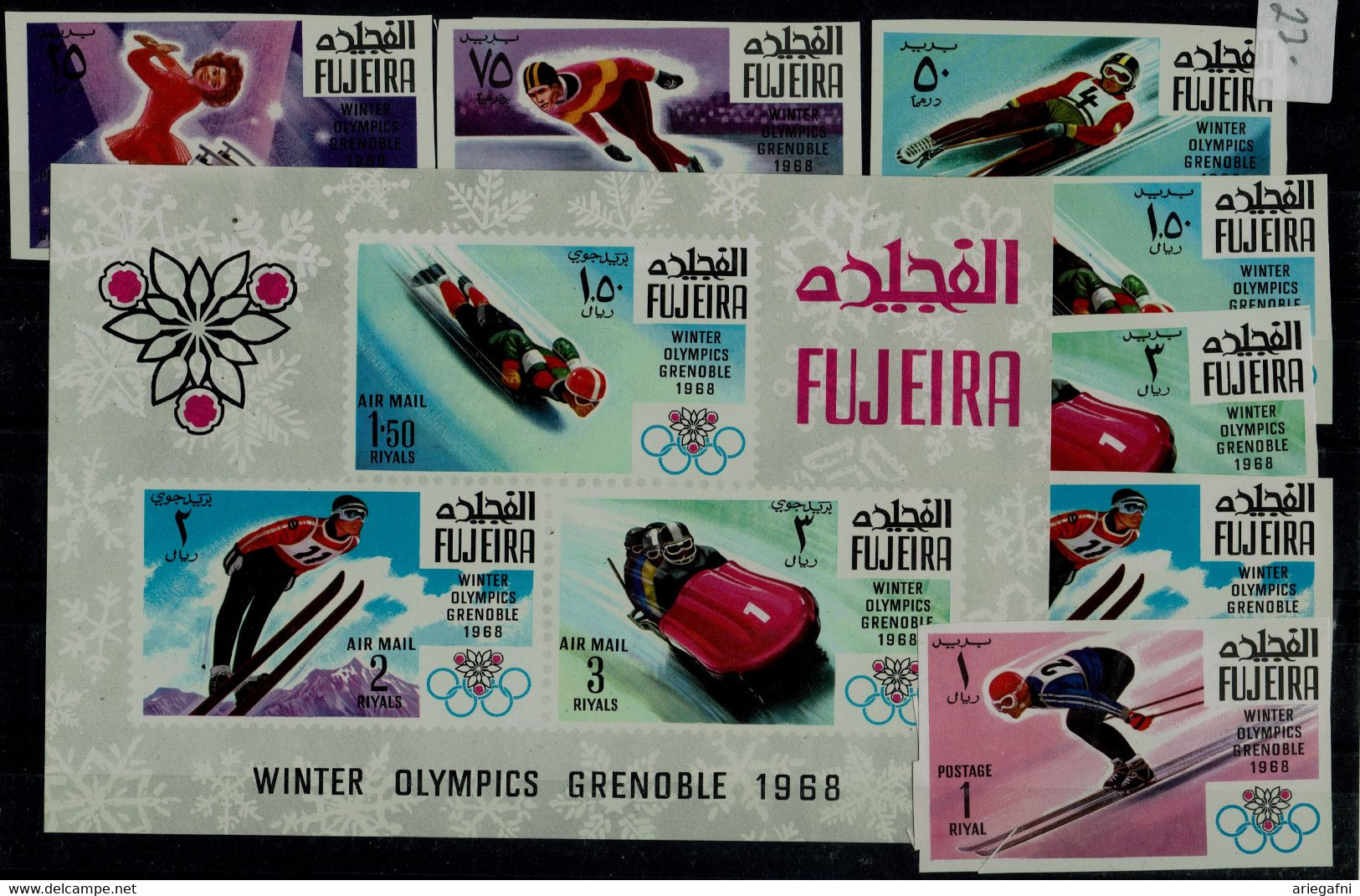FUJEIRA  1968 WINTER OLYMPICS GAMES GRENOBLE 68 MI No 214-20B+BLOCK 9 MNH VF!! - Winter 1968: Grenoble