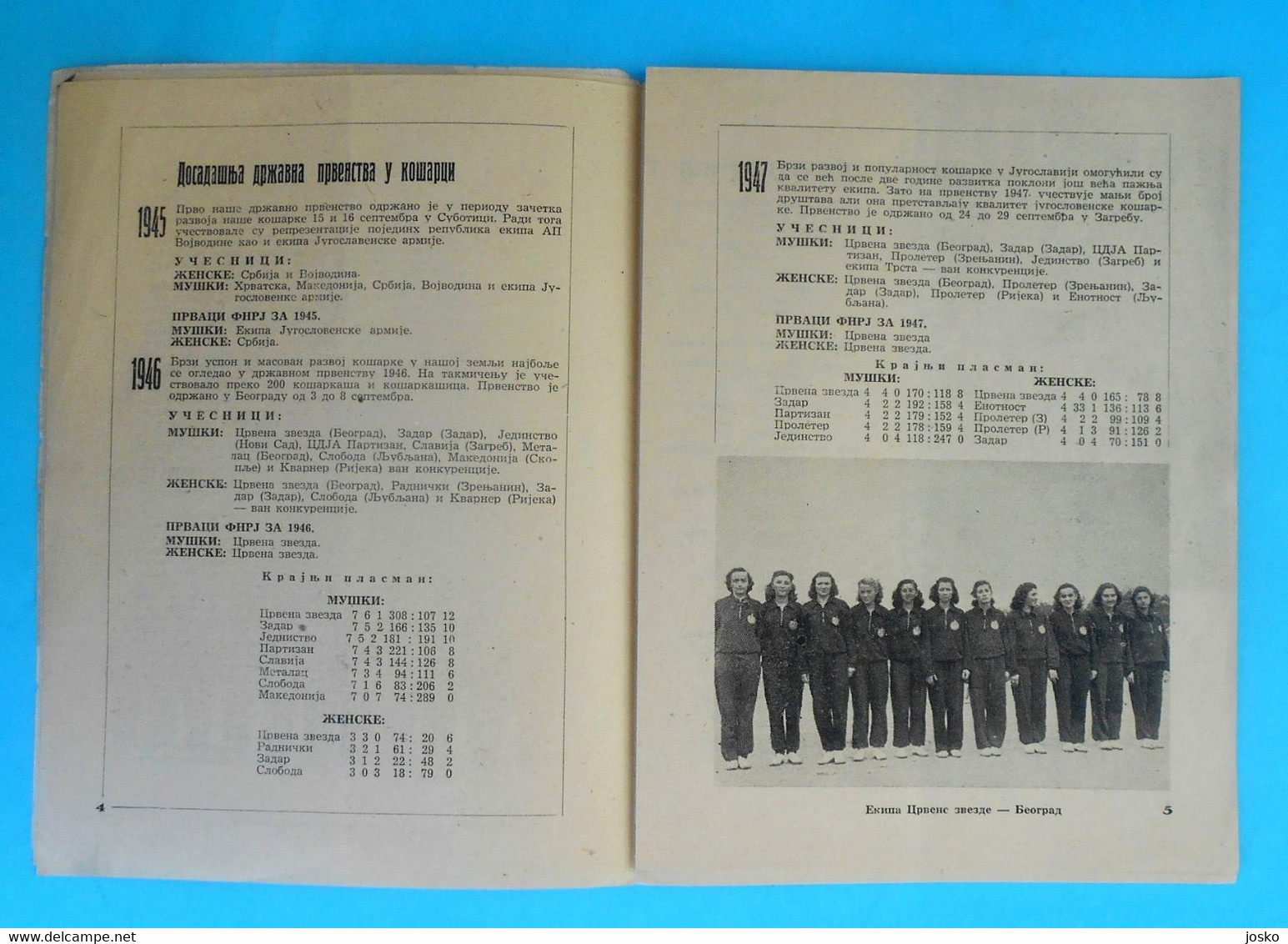 YUGOSLAVIA BASKETBALL CHAMPIONSHIP 1948 Programme - FD Jedinstvo Enotnost Ljubljana (Olimpija) Proleter Mladost Metalac - Uniformes, Recordatorios & Misc