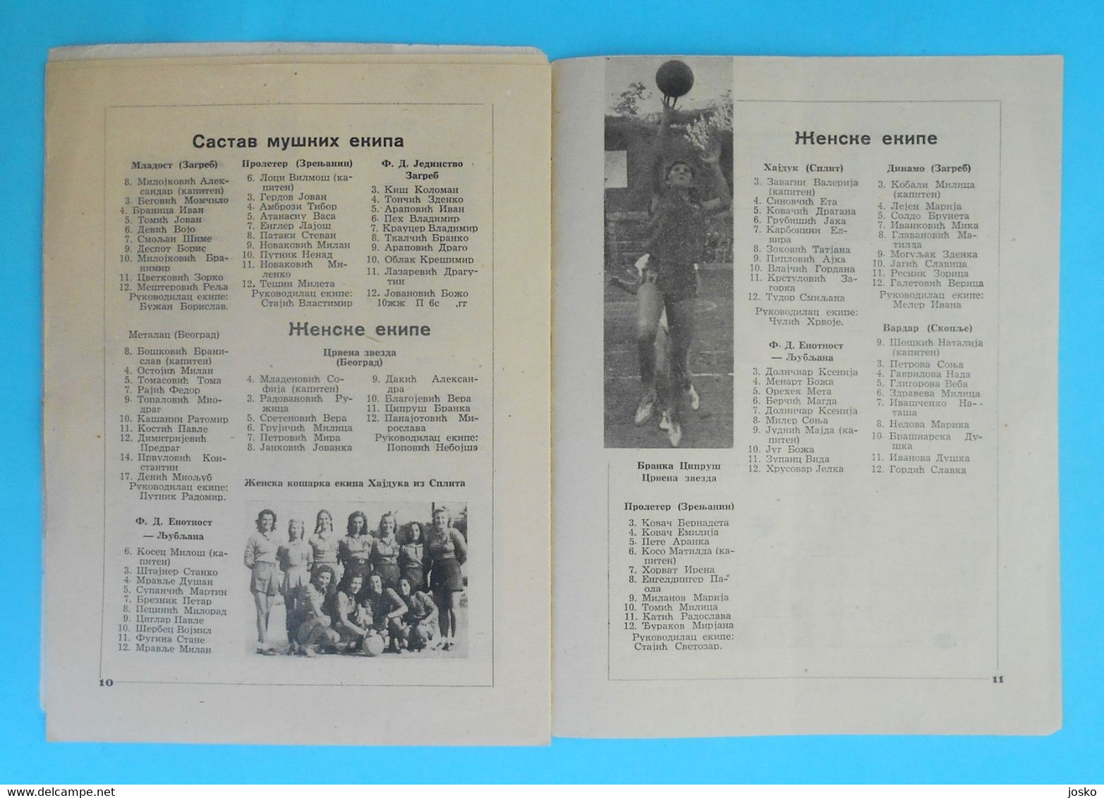 YUGOSLAVIA BASKETBALL CHAMPIONSHIP 1948 programme - FD Jedinstvo Enotnost Ljubljana (Olimpija) Proleter Mladost Metalac