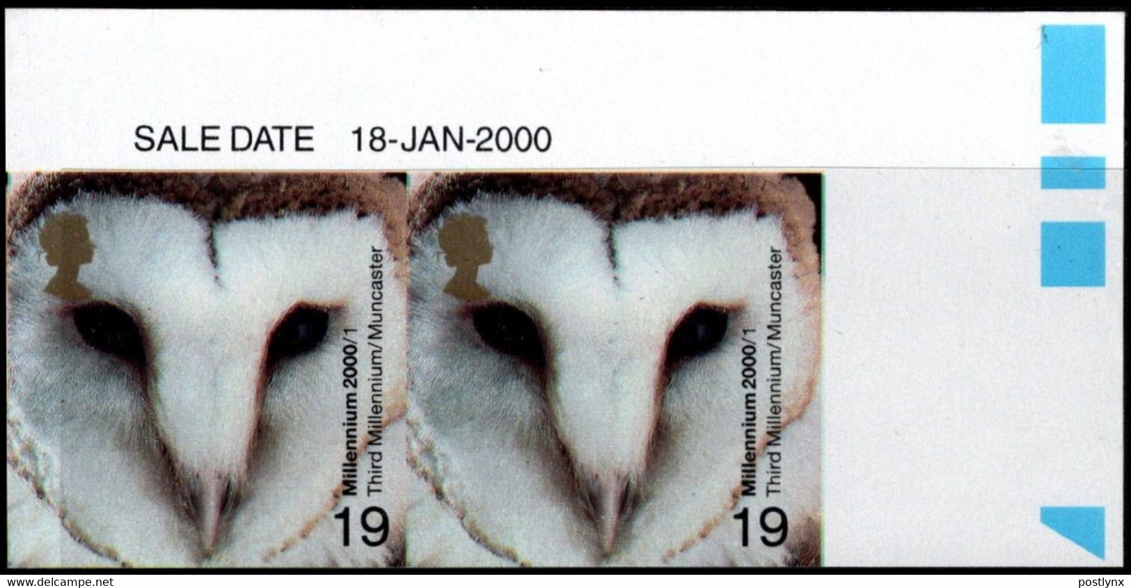 GREAT BRITAIN 2000 Big Owl 19p Text:silver Head Gold CORNER PROOF PAIR TRIAL - Variétés, Erreurs & Curiosités