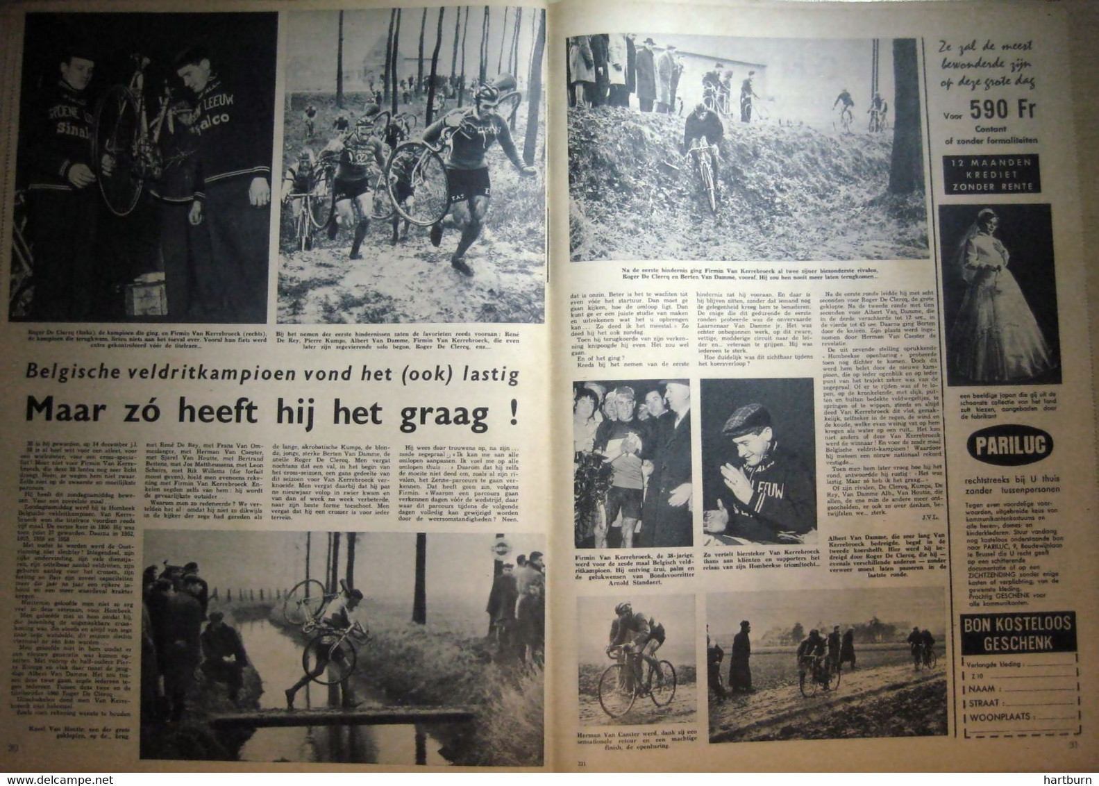 Veldrit, Wielrennen, Velokoers. (09.02.1961) Roger De Clercq, Firmin Van Kerrebroeck, René De Rey, Karel Van Houtte - Autres & Non Classés