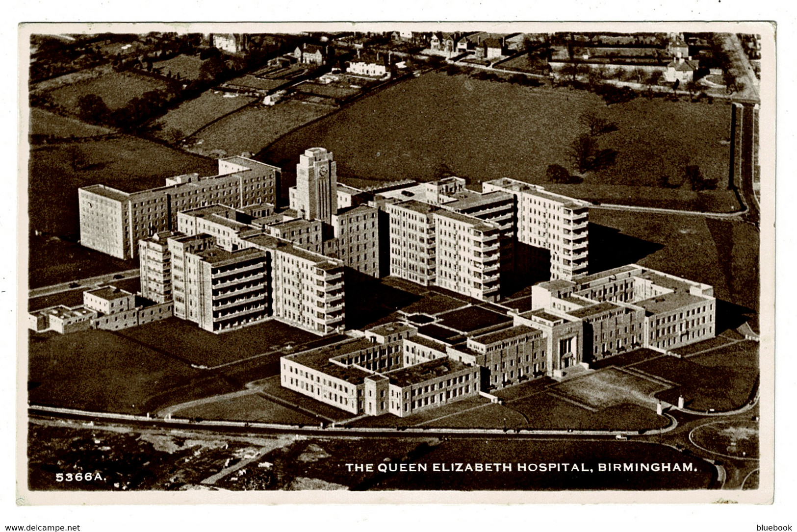 Ref BB 1429  - 1952 Real Photo Postcard - Aerial View QEII Queen Elizabeth Hospital Birmingham - Birmingham