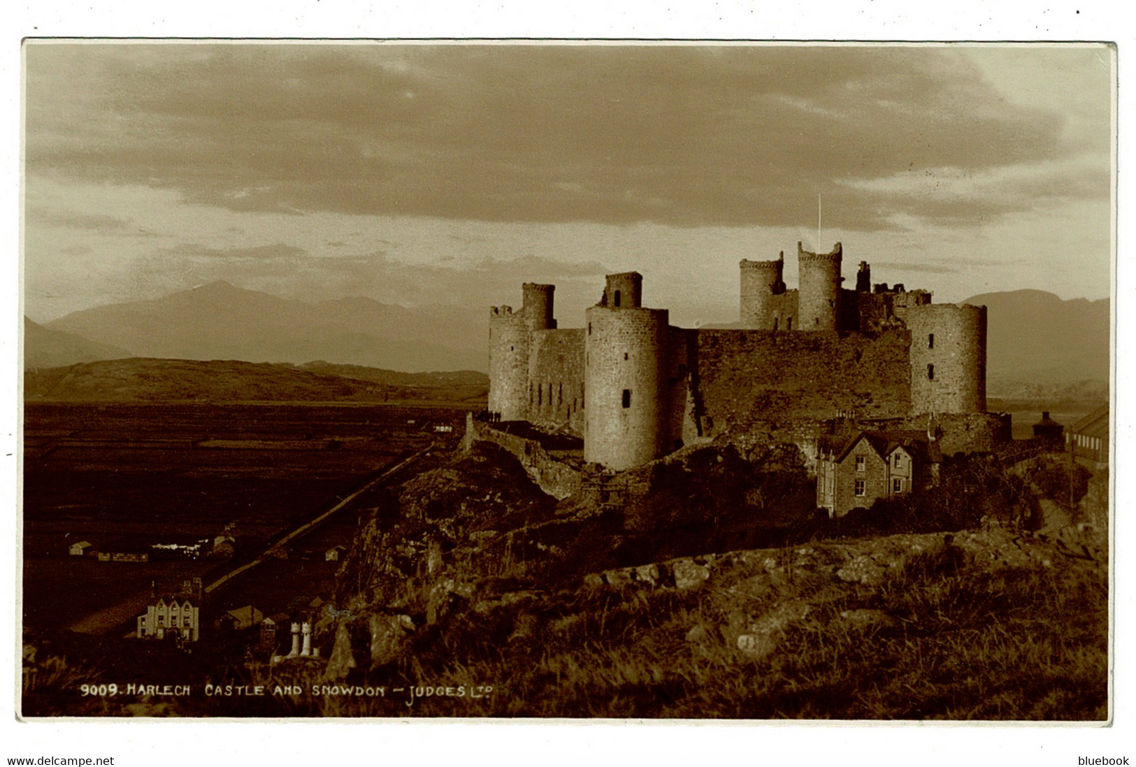 Ref BB 1429  - Judges Real Photo Postcard - Harlech Castle & Snowdon - Merionethshire Wales - Merionethshire