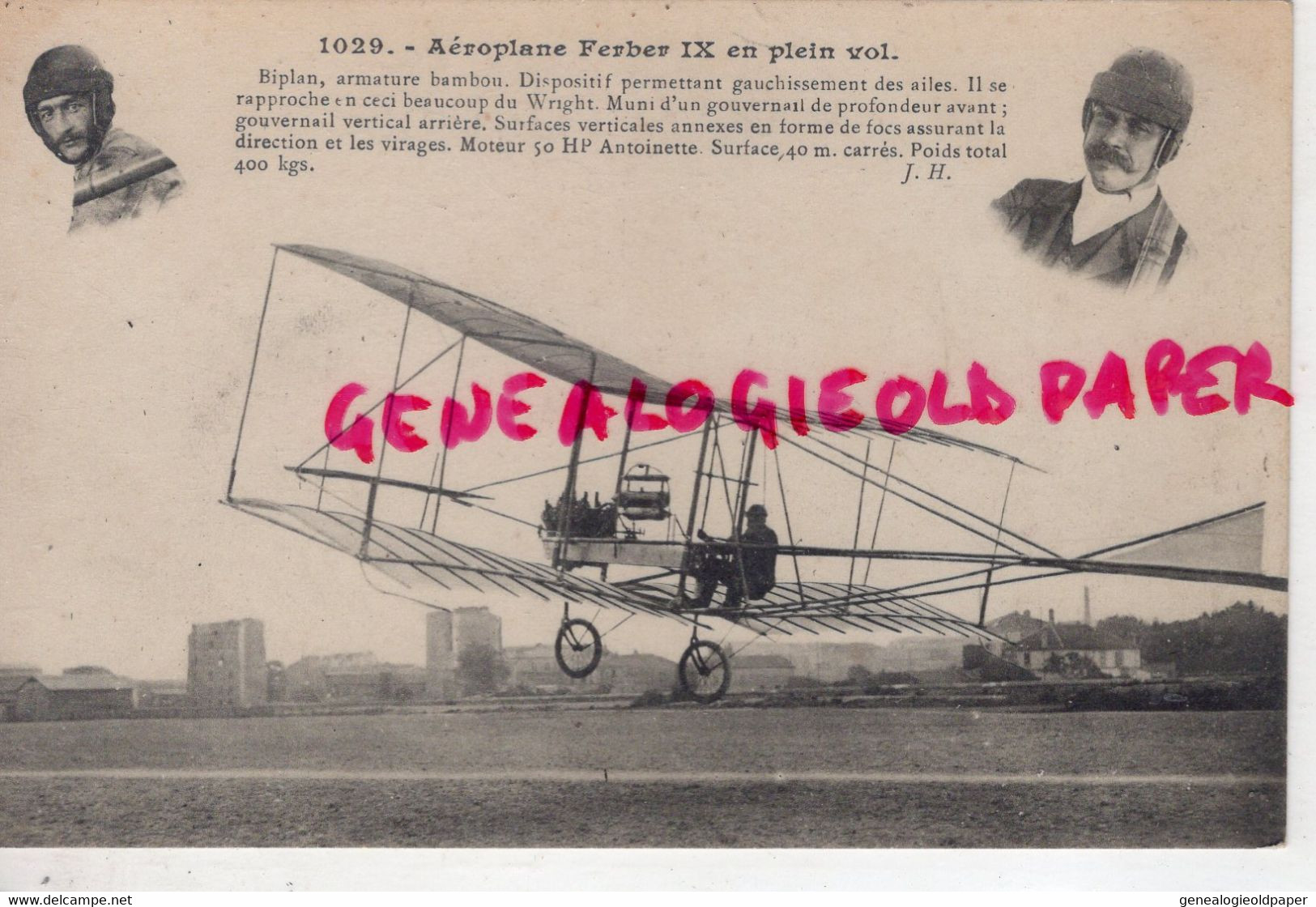 AVIATION-  L' AEROPLANE FERBER IX EN PLEIN VOL- BIPLAN BAMBOU-WRIGHT AVION  EDITEUR J. HAUSER PARIS - Autres & Non Classés