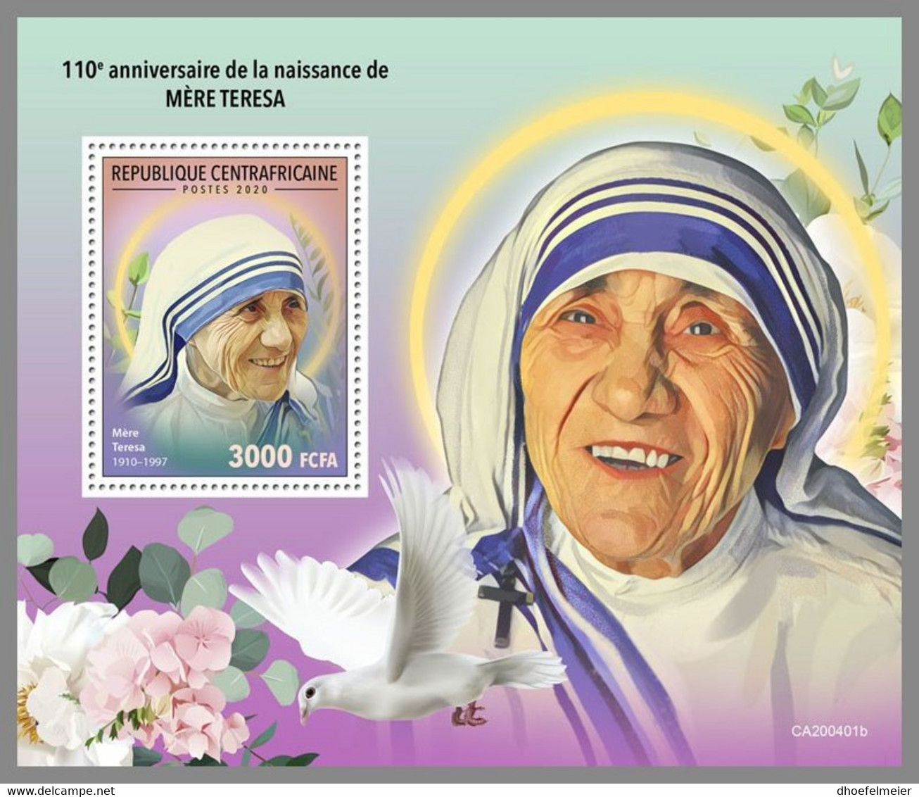 CENTRAL AFRICA 2020 MNH Mother Teresa Mutter Teresa Mere Teresa S/S - OFFICIAL ISSUE - DHQ2045 - Mother Teresa