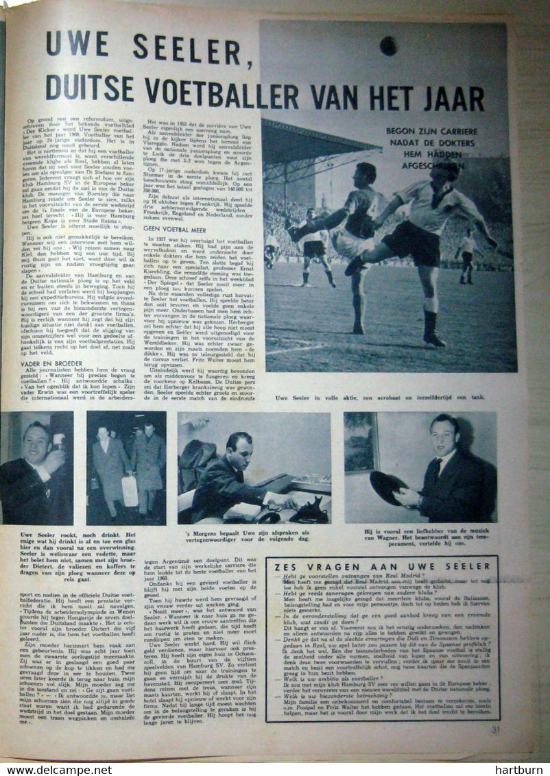 Voetbal (02.03.1961) Uwe Seeler, Hamburg, 5 November 1936) Is Een Duitse Oud-voetballer Van HSV, Cork City - Other & Unclassified