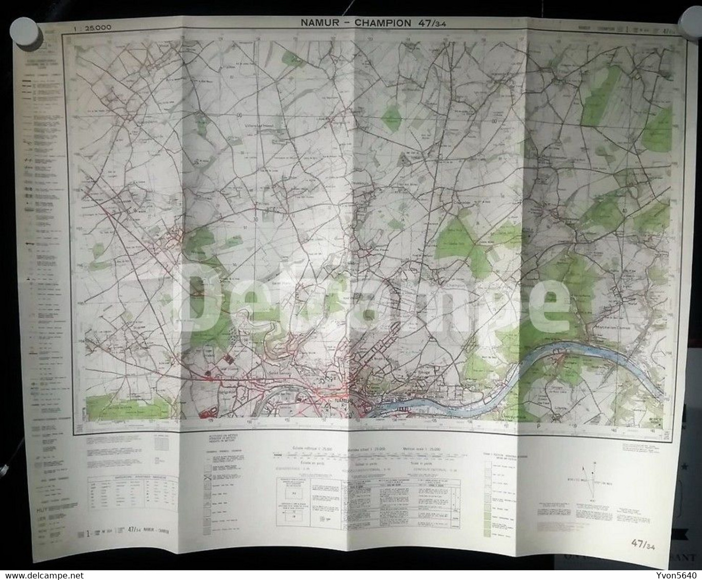 Carte Etat-Major Namur-Champion 47/3-4 édition 1968 éch 1:25.000 73cm/56cm - Topographische Karten