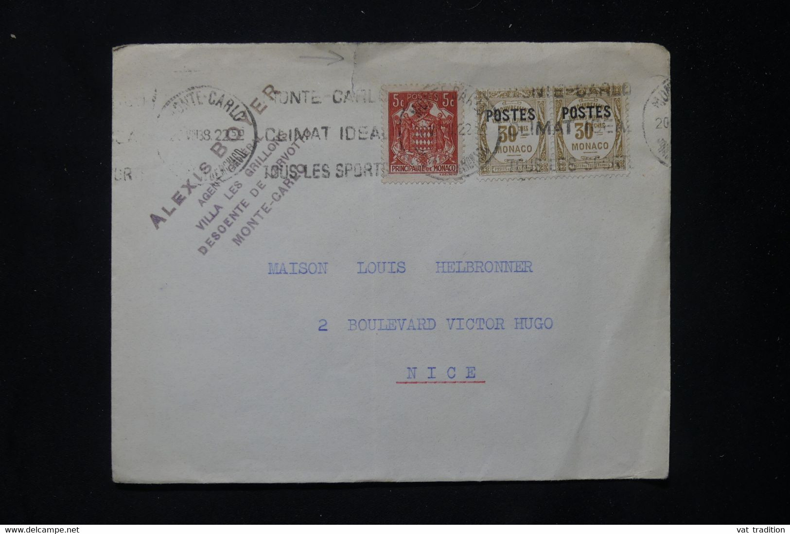 MONACO - Enveloppe Commerciale En 1938 Pour Nice, Affranchissement Varié  - L 77844 - Lettres & Documents