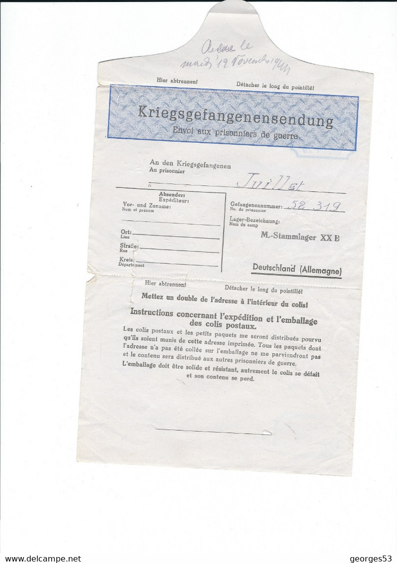 LETTRE POSTALE  Kriegsgefangenenpost Correspondance Des Prisonniers De Guerre  26/10/44  STALAG XX B - Lettres & Documents