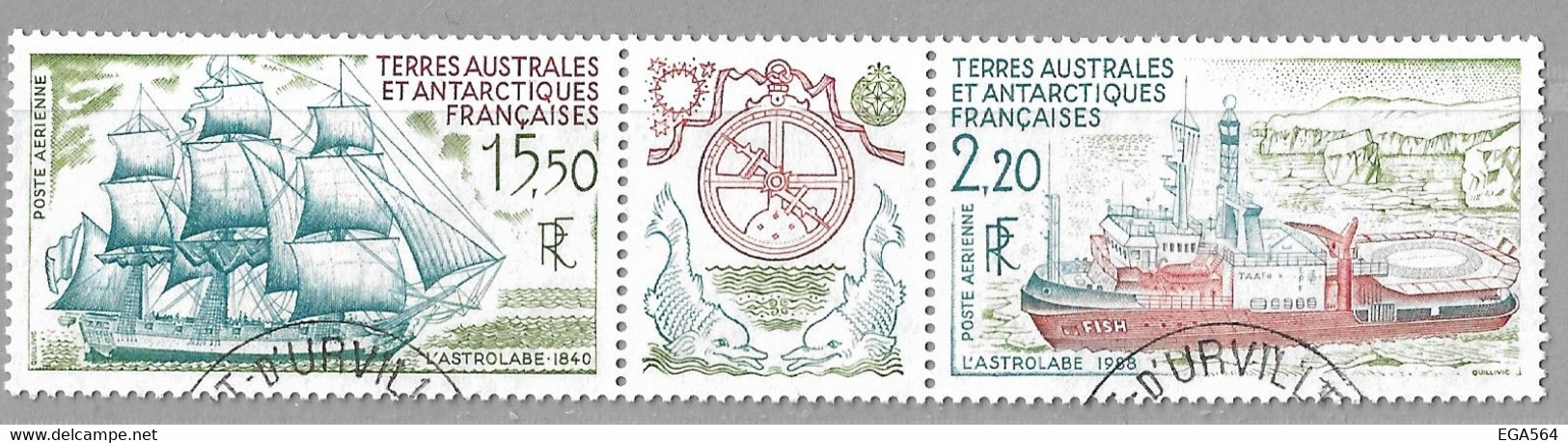 VV18 - 1990 - TAAF PA113A Triptyque " ASTROLABE " En 1840 Et " ASTROLABE " En 1990 .oblitéré. - Used Stamps