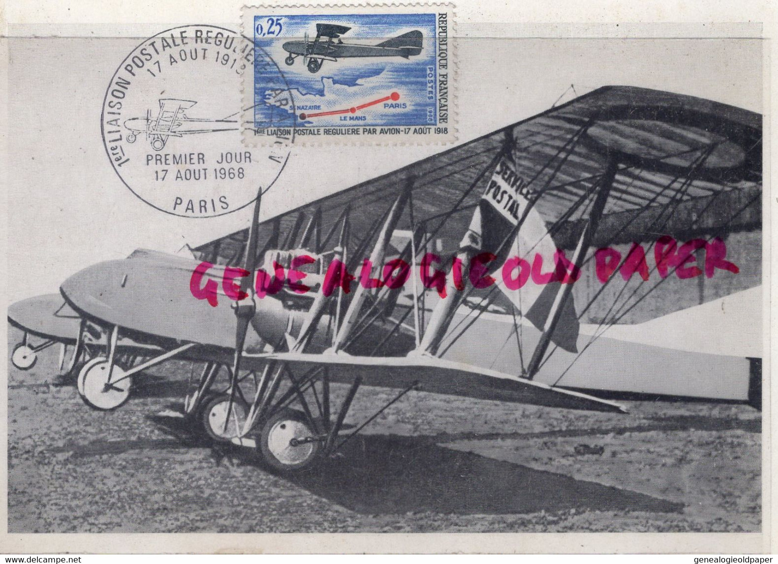 AVIATION-  PARIS- 17 AOUT 1968- 1 ERE LIAISON POSTALE REGULIERE 1918- LE BOURGET AU DEPART LES 2 LETORD SAINT NAZAIRE - Autres & Non Classés