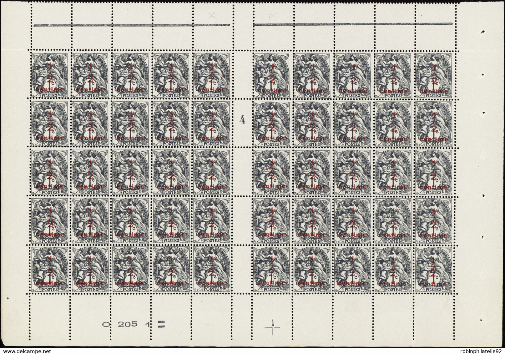 FRANCE  FEUILLES N°157 1/2c Sur 1c Blanc Feuille De 50 Timbres Mill 4. Qualité:** - 1900-29 Blanc