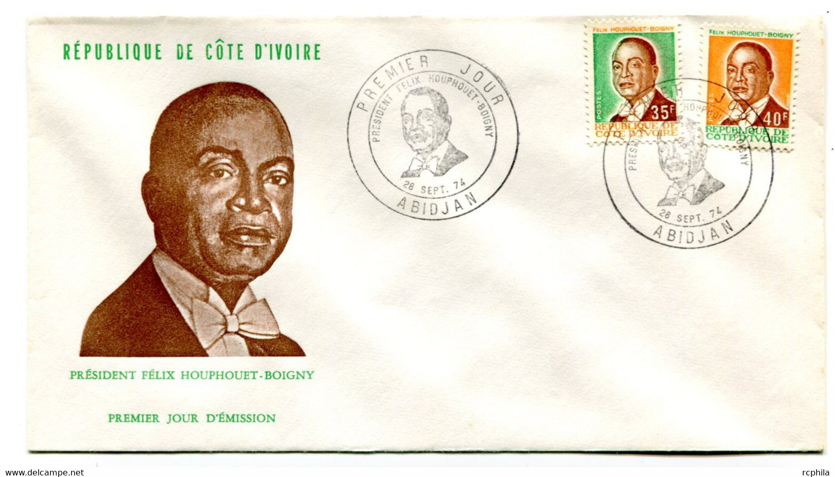 RC 19162 COTE D'IVOIRE N° 376 / 377 PRÉSIDENT HOUPHOUET-BOIGNY 1974 FDC 1er JOUR - TB - Côte D'Ivoire (1960-...)