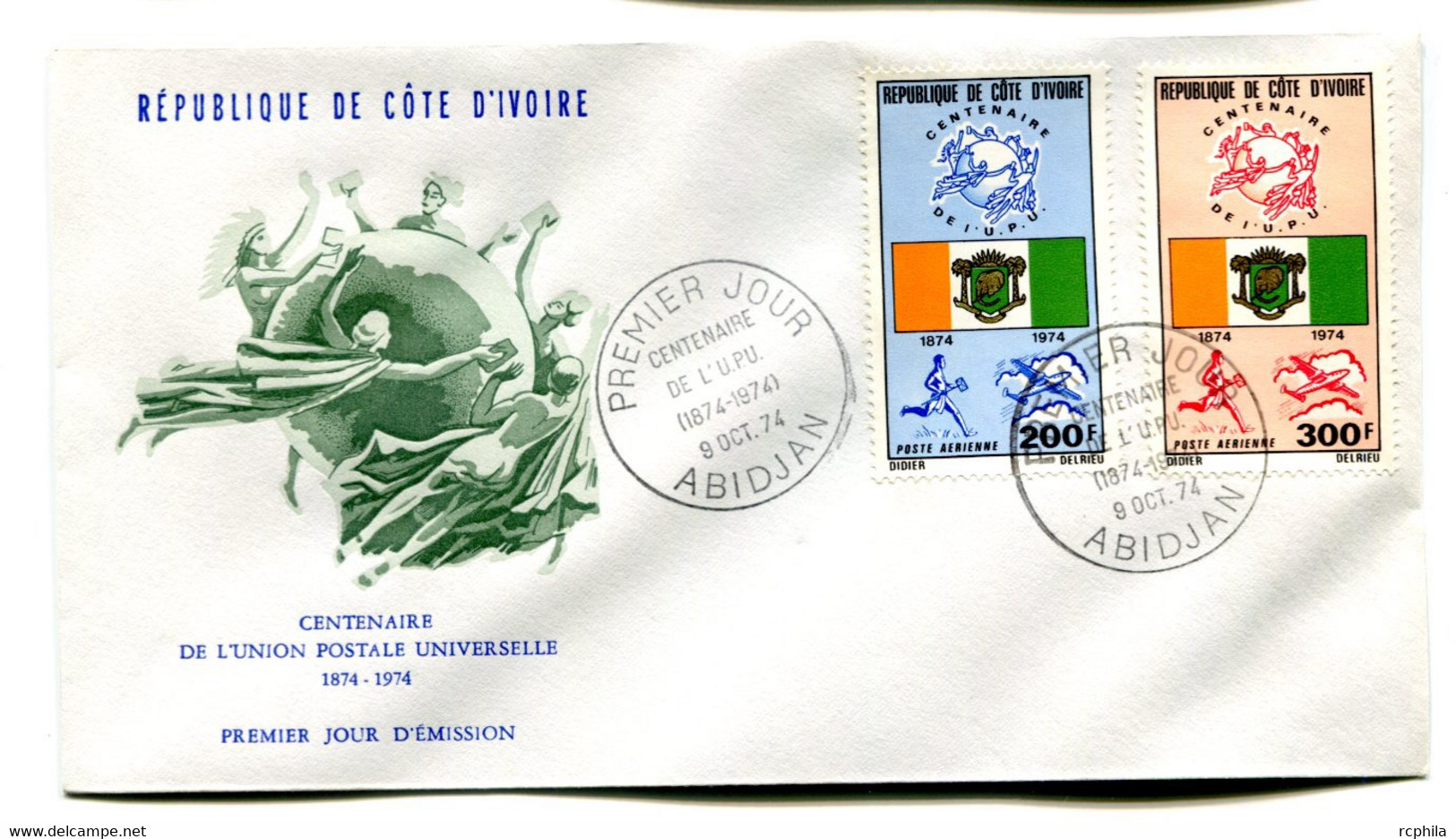 RC 19164 COTE D'IVOIRE PA N° 65 / 66 CENTENAIRE DE L' UPU 1974 FDC 1er JOUR - TB - Côte D'Ivoire (1960-...)