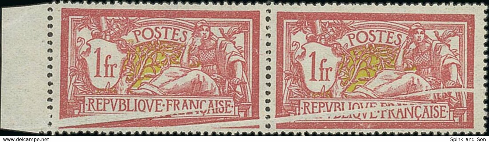 France 1900-27 "Merson" 1f. Lake And Yellow-green, Horizontal Pair From The Left Of The Sheet With Pre-printing Paper Fo - 1900-27 Merson