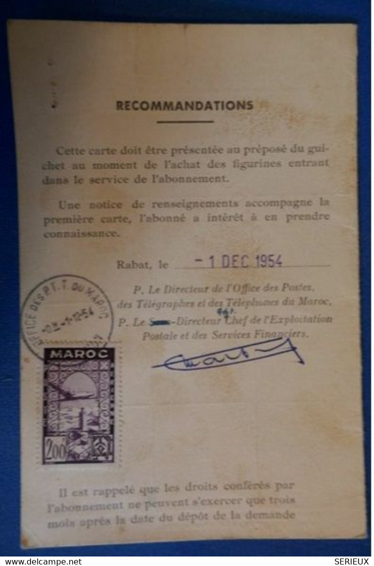 D13 MAROC CARTE ABONNé AUX TIMBRES 1955 CURIOSIT2++AFFRANCH. PLAISANT - Brieven En Documenten