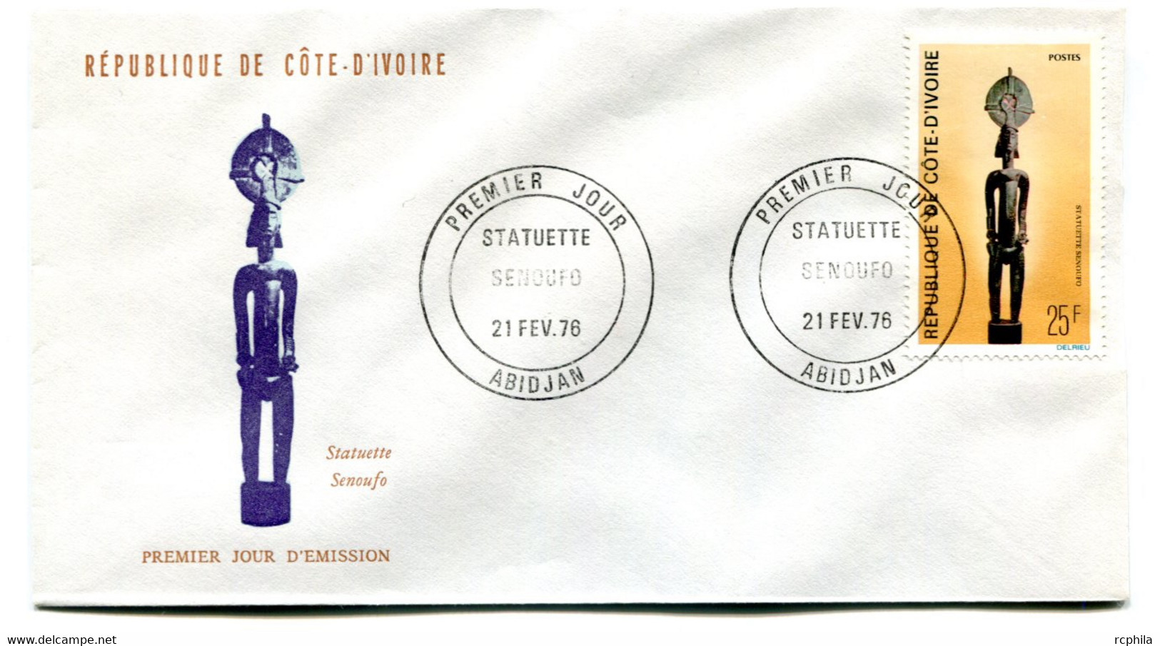 RC 19182 COTE D'IVOIRE N° 400 STATUETTE SENOUFO 1976 FDC 1er JOUR - TB - Ivoorkust (1960-...)