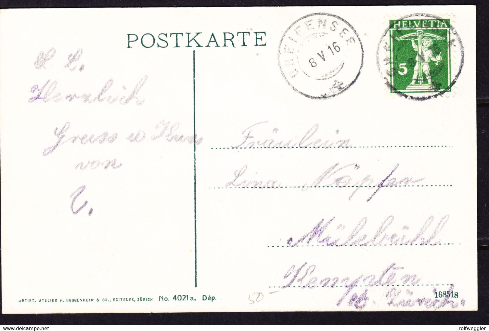 1916 Gelaufene AK Aus Greifensee Mit Schulhaus. Gestempelt Greifensee - Greifensee