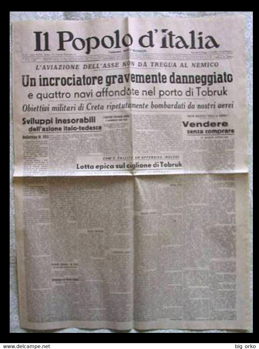 IL POPOLO D'ITALIA (Milano) - 27 Maggio 1941  XIX (Fondato Da Benito Mussolini) - Tobruk  - Bombardamenti A Creta - Italiaans
