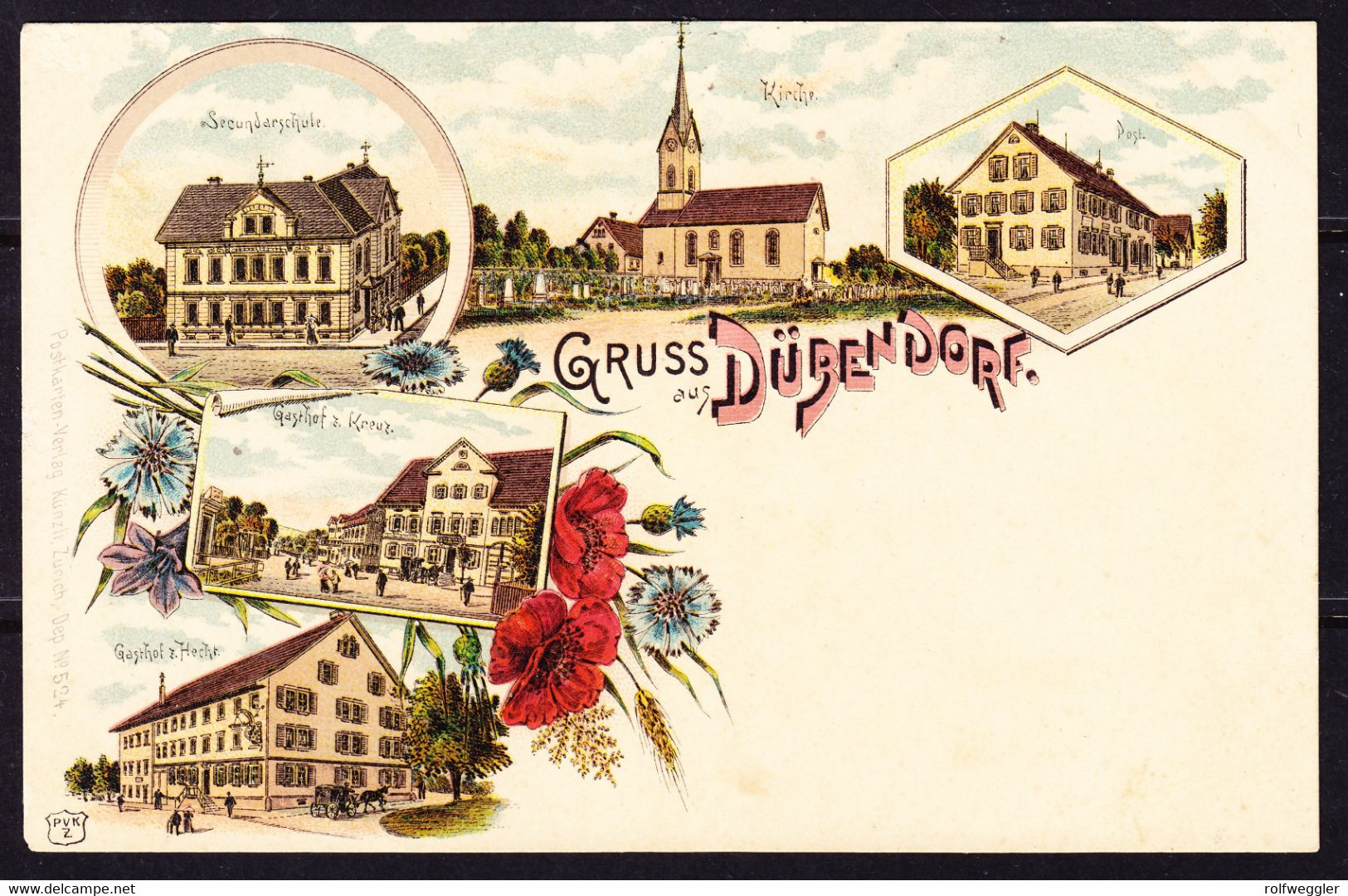 Vor 1900 Ungelaufene Litho AK Gruss Aus Dübendorf. Links Minime Mäuseknabber Spuren - Dübendorf