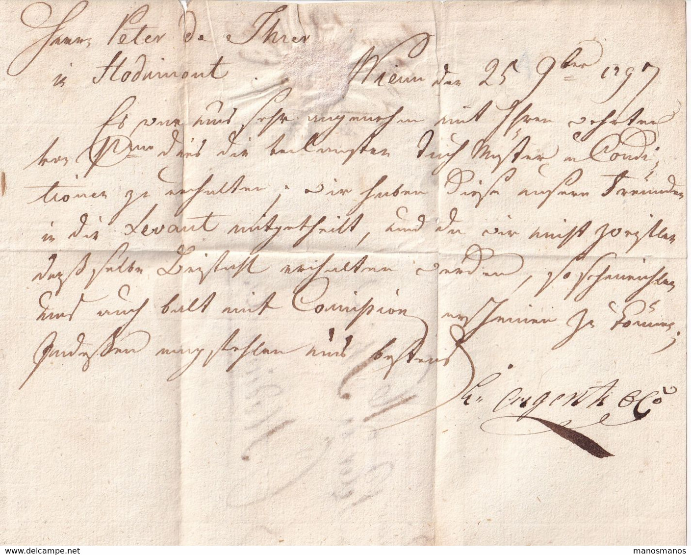 DDY 109 - Incoming Mail - Lettre Précurseur 1797 De VIENNE Vers HODIMONT - Divers Ports à La Craie Rouge Et Encre - Autres & Non Classés