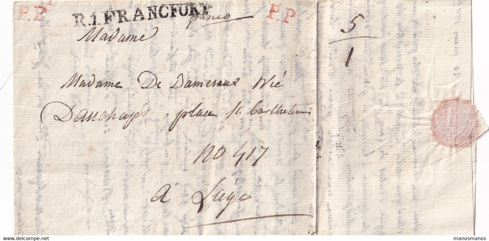 DDY 110 - Incoming Mail - Lettre Précurseur 1806 De R.1.FRANCFORT En P.P. Vers LIEGE ( Mme De Damesaux ) - Sonstige & Ohne Zuordnung