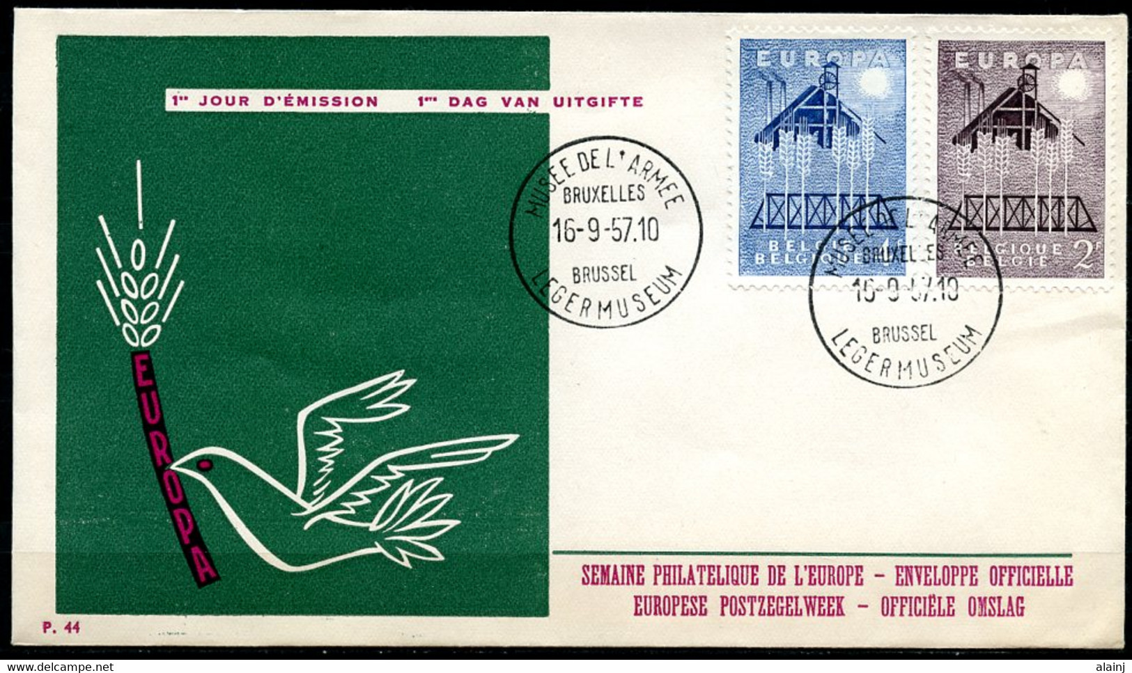 BE   FDC  1025 - 1026   ---   Europa 1957  --  Cachet Musée De L'Armée - Bruxellles   --  TTB - 1951-1960