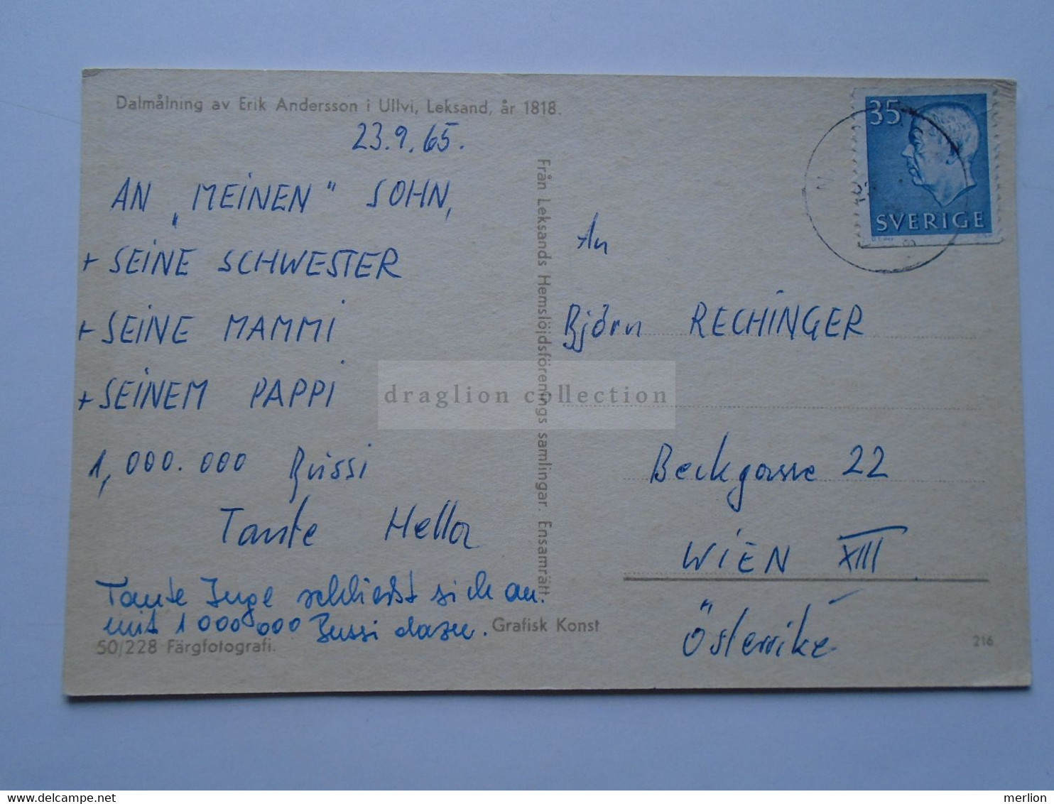 D175785 Postcard  Sweden 1965   Göteborg -    Sweden Art  Erik ANDERSSON  To Björn Rechinger,   Wien - Andere & Zonder Classificatie